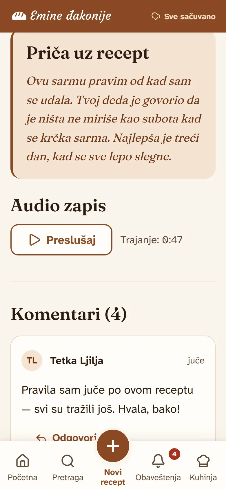 Priča uz recept za sarmu i audio zapis