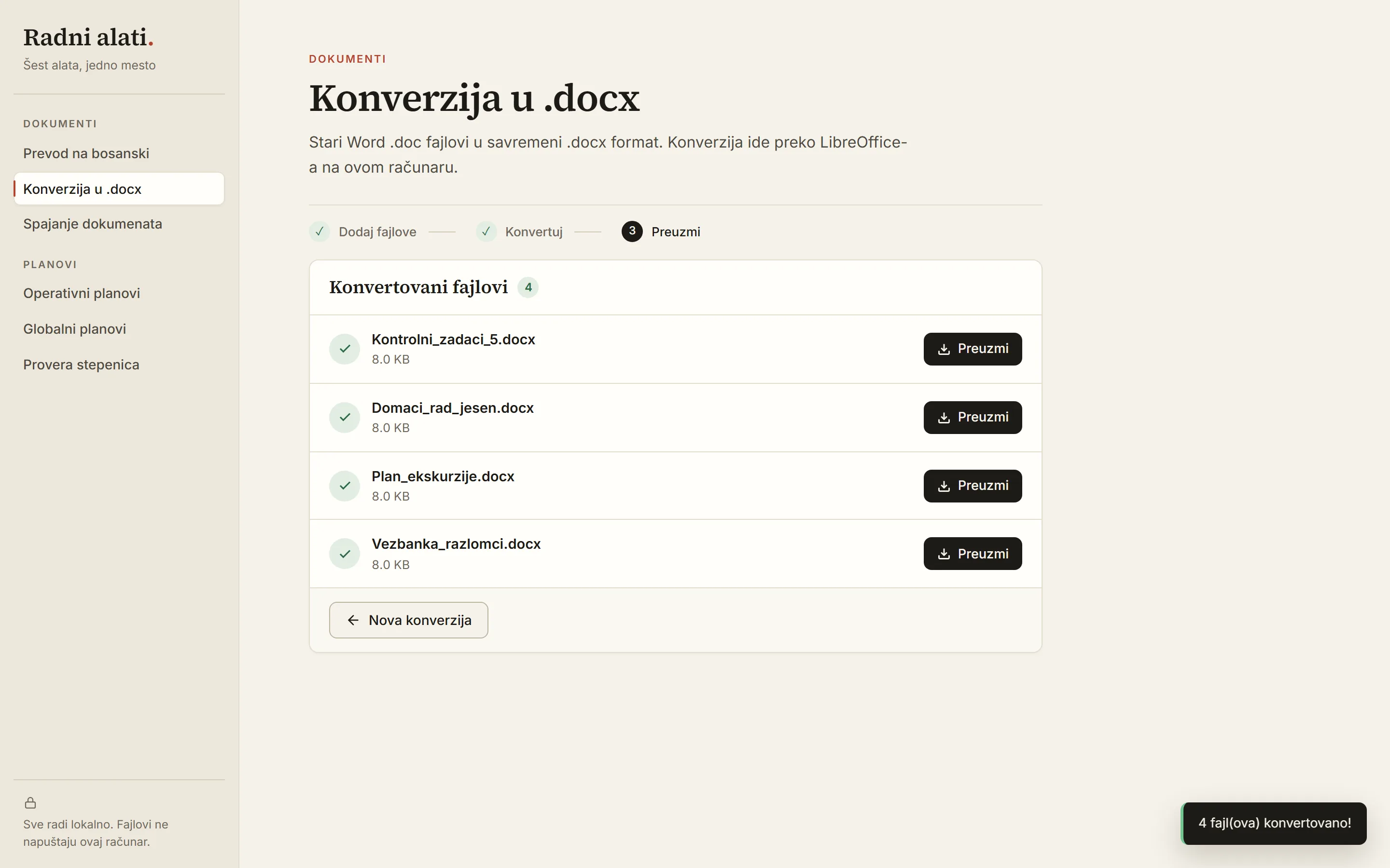 Konverzija u .docx — gotovo
