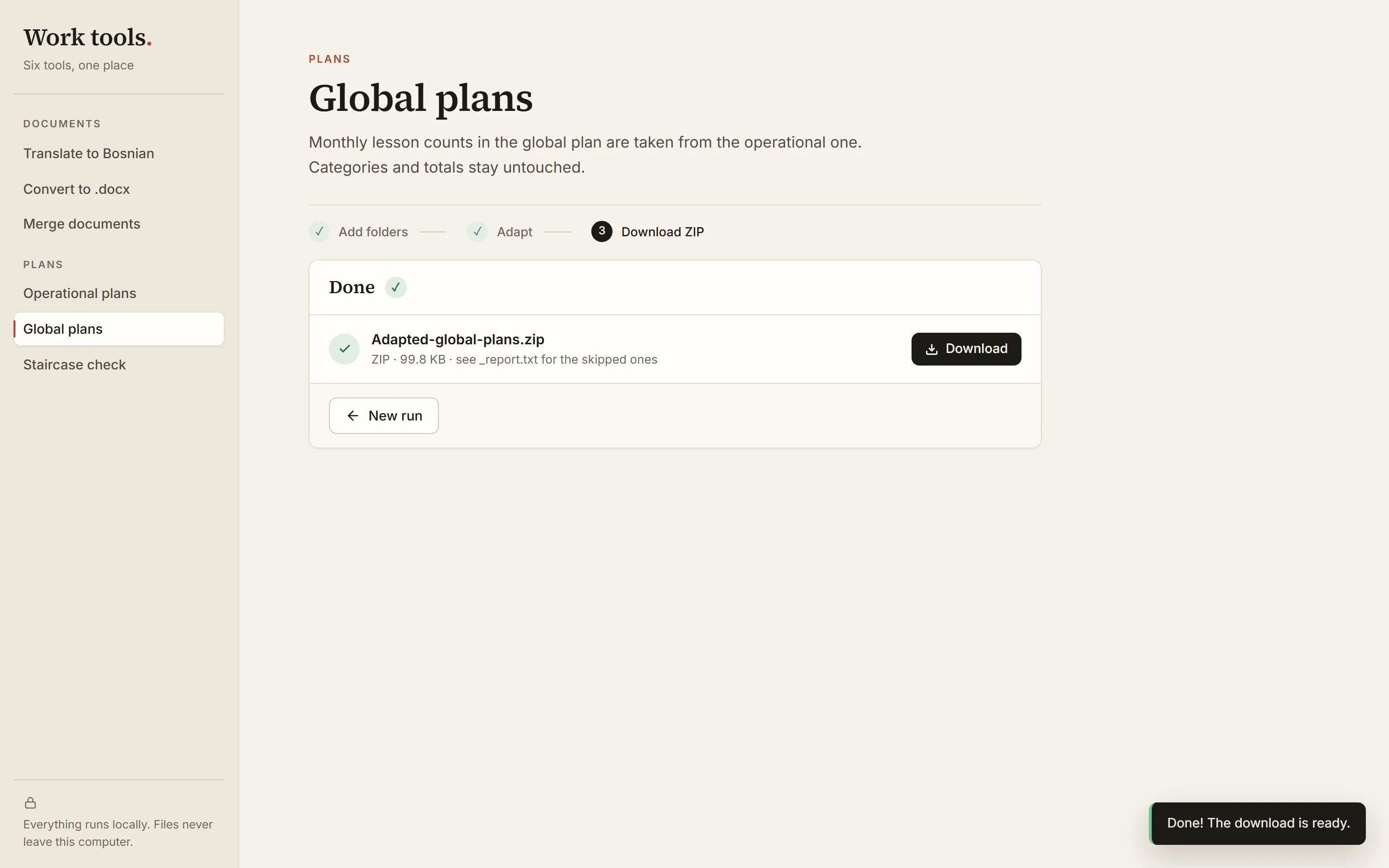 Global plans — done