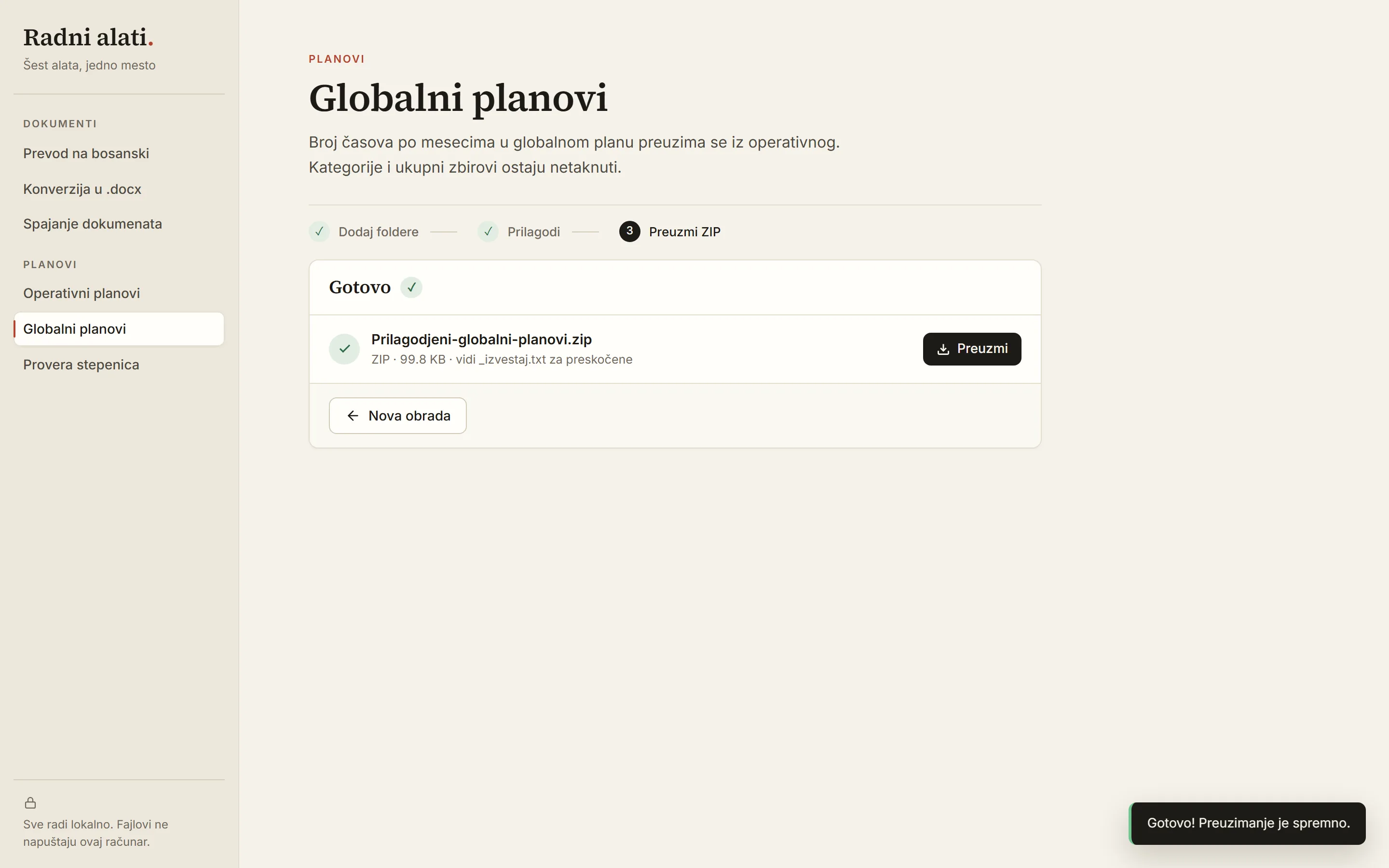 Globalni planovi — gotovo