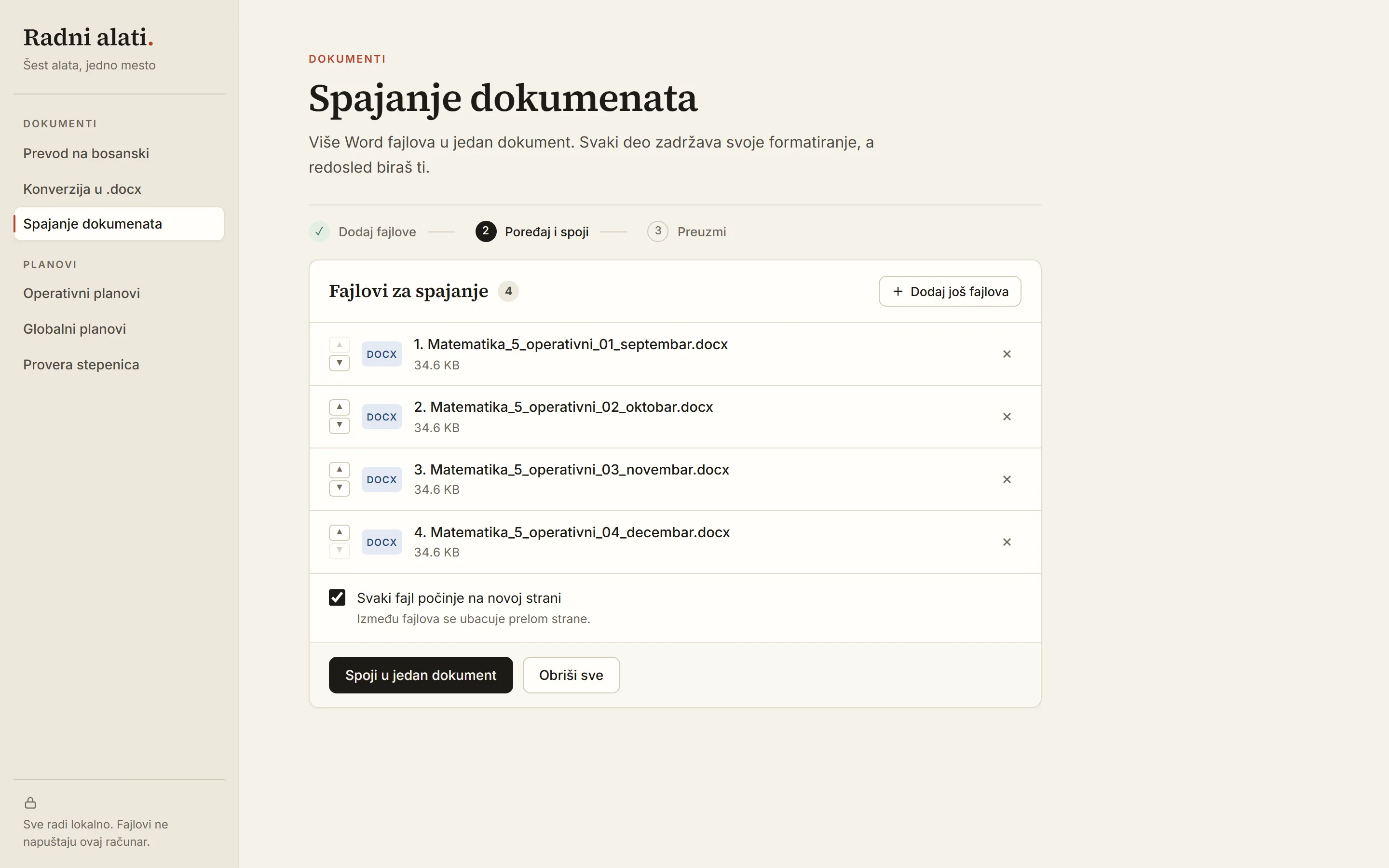 Spajanje dokumenata — fajlovi dodati