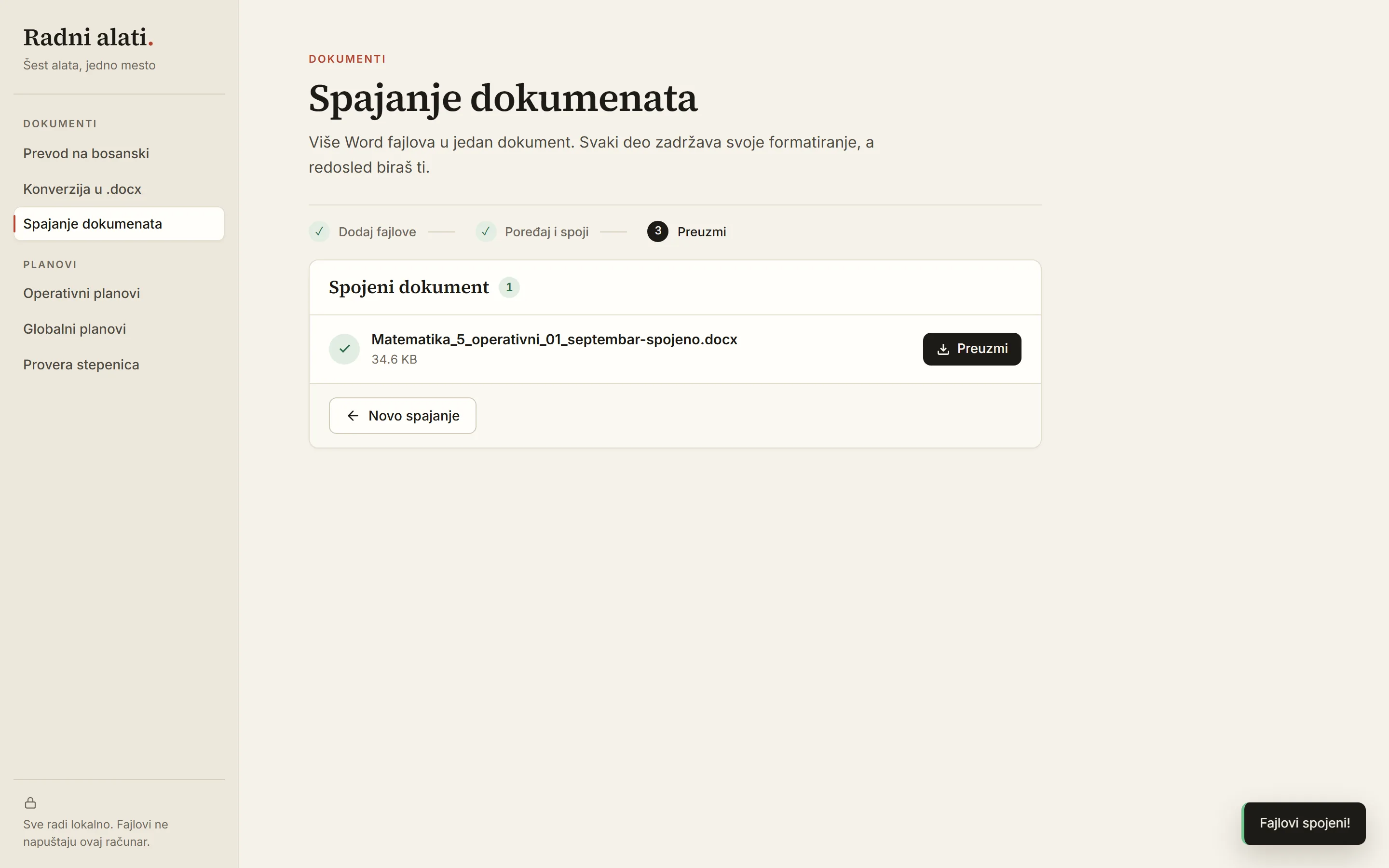 Spajanje dokumenata — gotovo