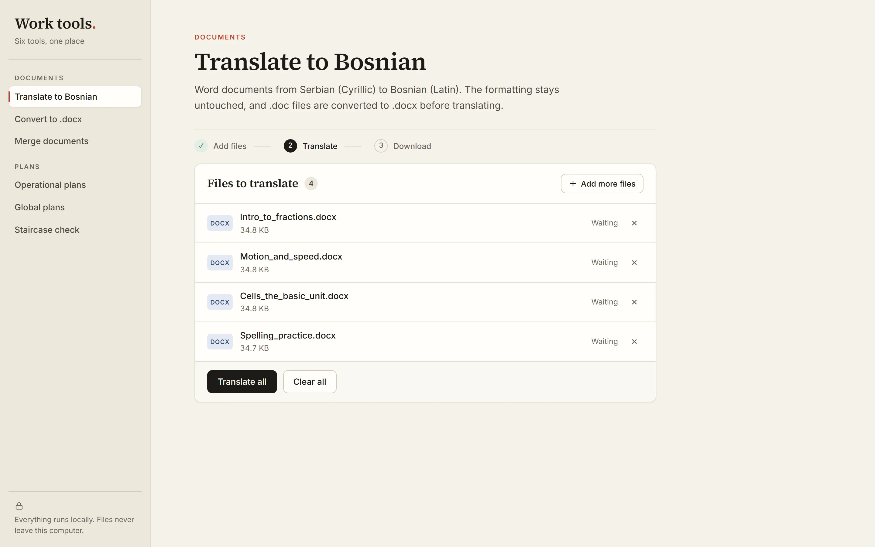Translate to Bosnian — files added